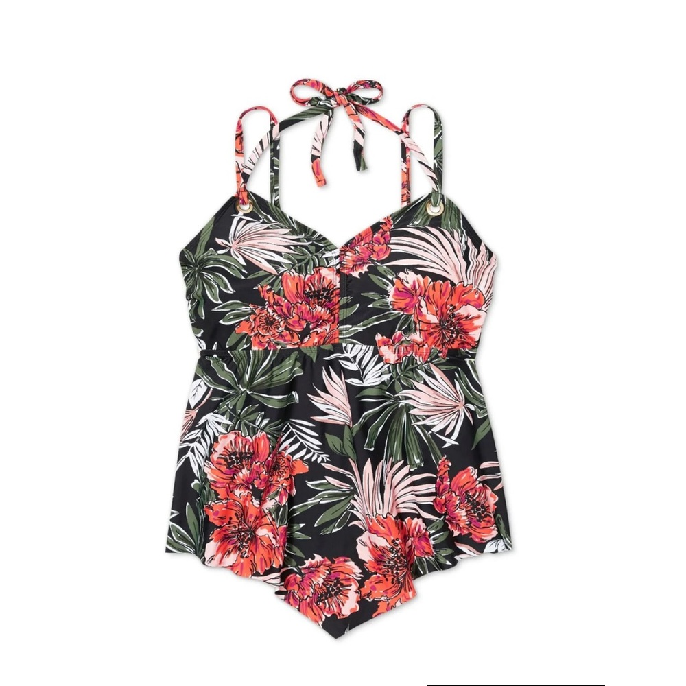 Kona Sol Plus Sz Women’s 18 Halter Tie Back Swim Tankini Pink/Black Floral NWT - Picture 3 of 3